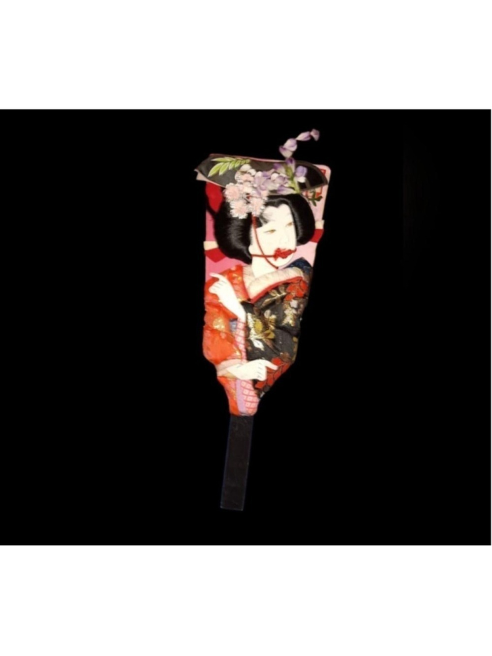 🎀 Red and black geisha vintage Hagoita paddle